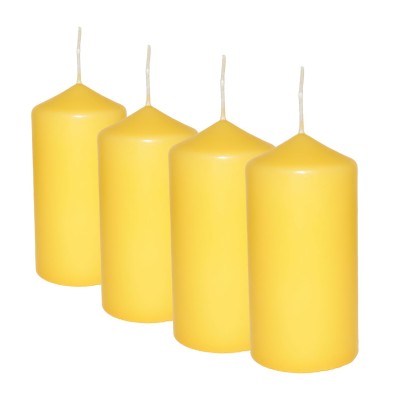 HotStar Pillar Wax Cylindrical Candles Duration 30 Hours d60 h120 mm Yellow Color Set of 4 Pieces