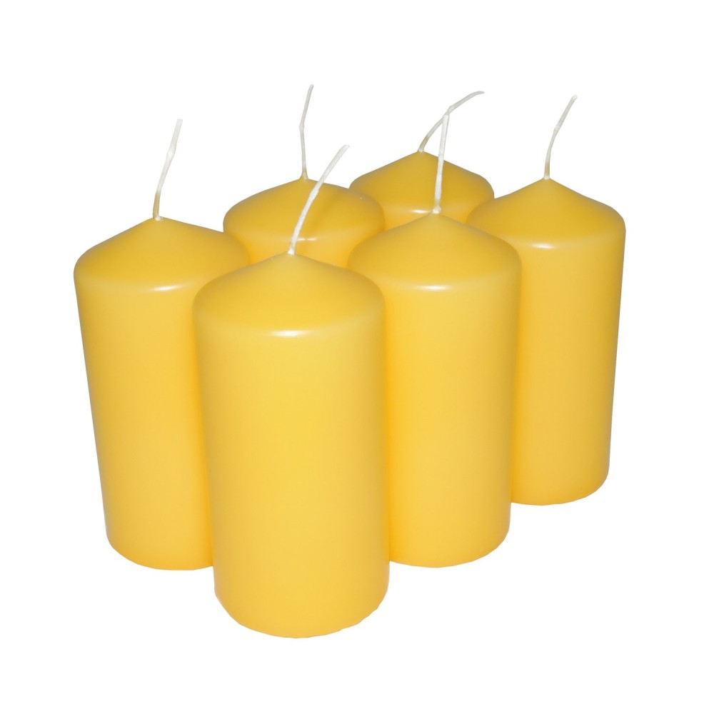 HotStar Pillar Wax Cylindrical Candles Duration 30 Hours d60 h120 mm YELLOW Color Set of 6 Pieces