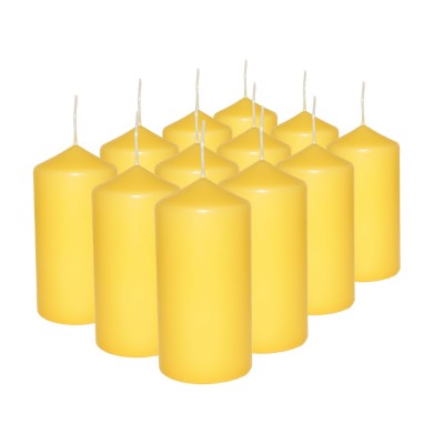 HotStar Pillar Wax Cylindrical Candles Duration 30 Hours d60 h120 mm Yellow Color Set of 12 Pieces