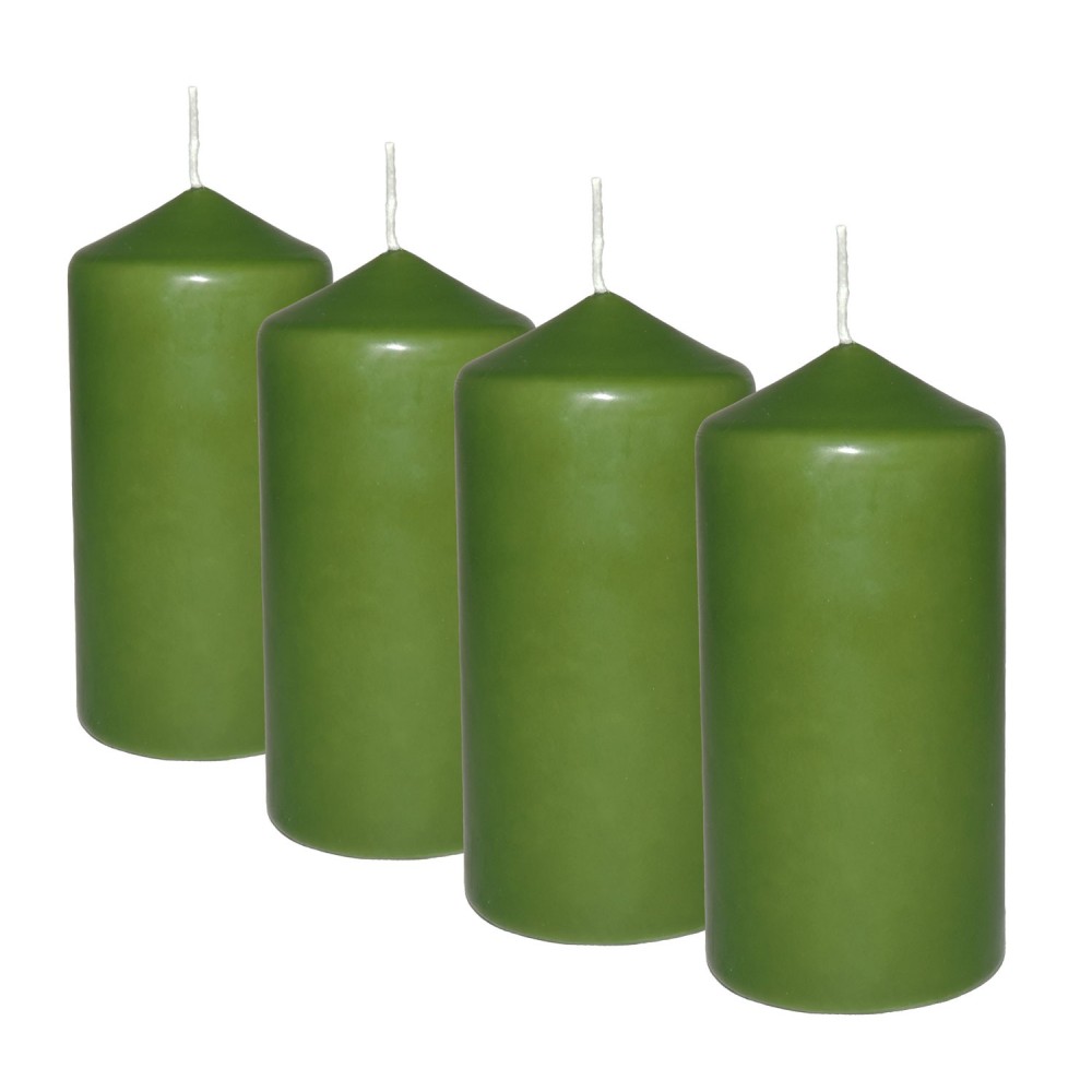 HotStar Pillar Wax Cylindrical Candles Duration 30 Hours d60 h120 mm Green Color Set of 4 Pieces