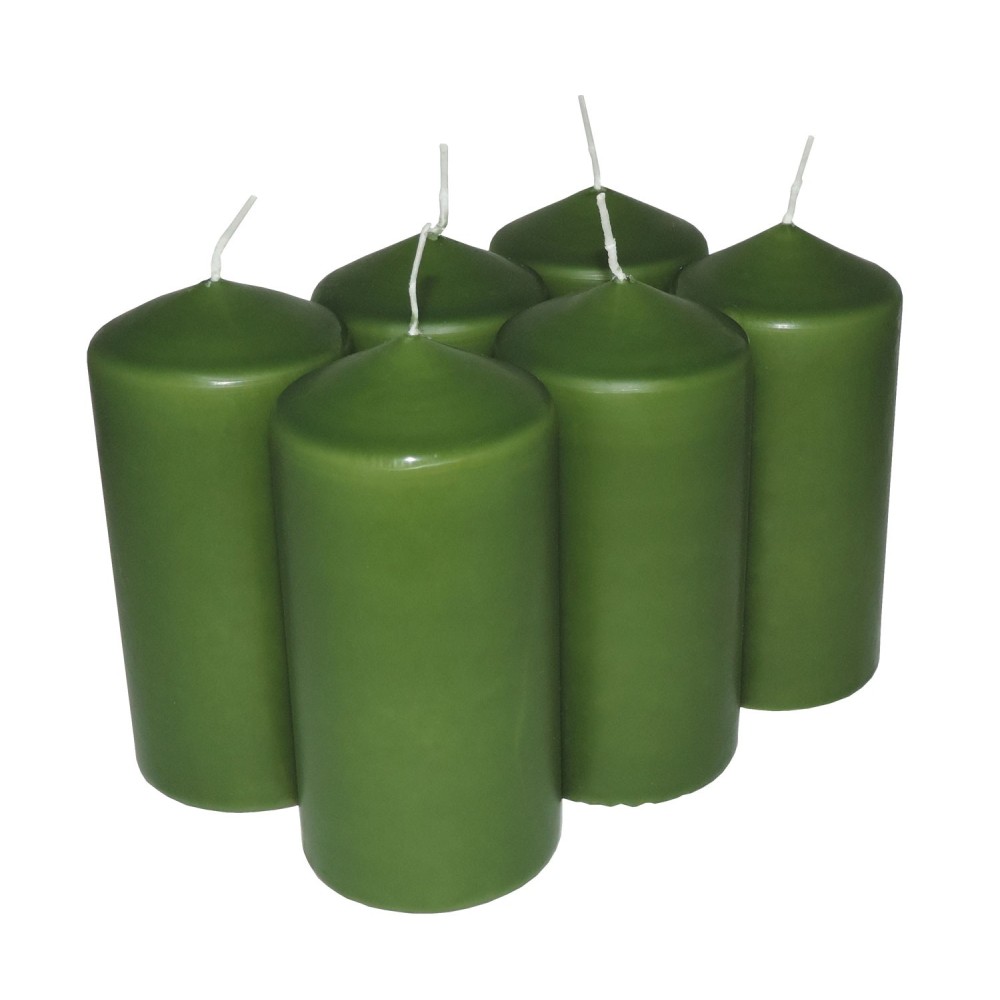 HotStar Candele Cilindriche Cera a Colonna Durata 30 Ore d60 h120 mm Colore Verde Set di 6 Pezzi Antigoccia