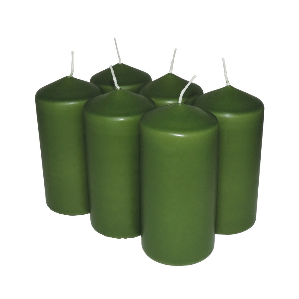 HotStar Pillar Wax Cylindrical Candles Duration 30 Hours d60 h120 mm GREEN Color Set of 6 Pieces