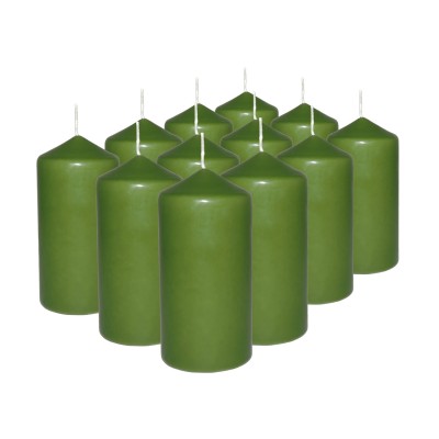 HotStar Pillar Wax Cylindrical Candles Duration 30 Hours d60 h120 mm Green Color Set of 12 Pieces