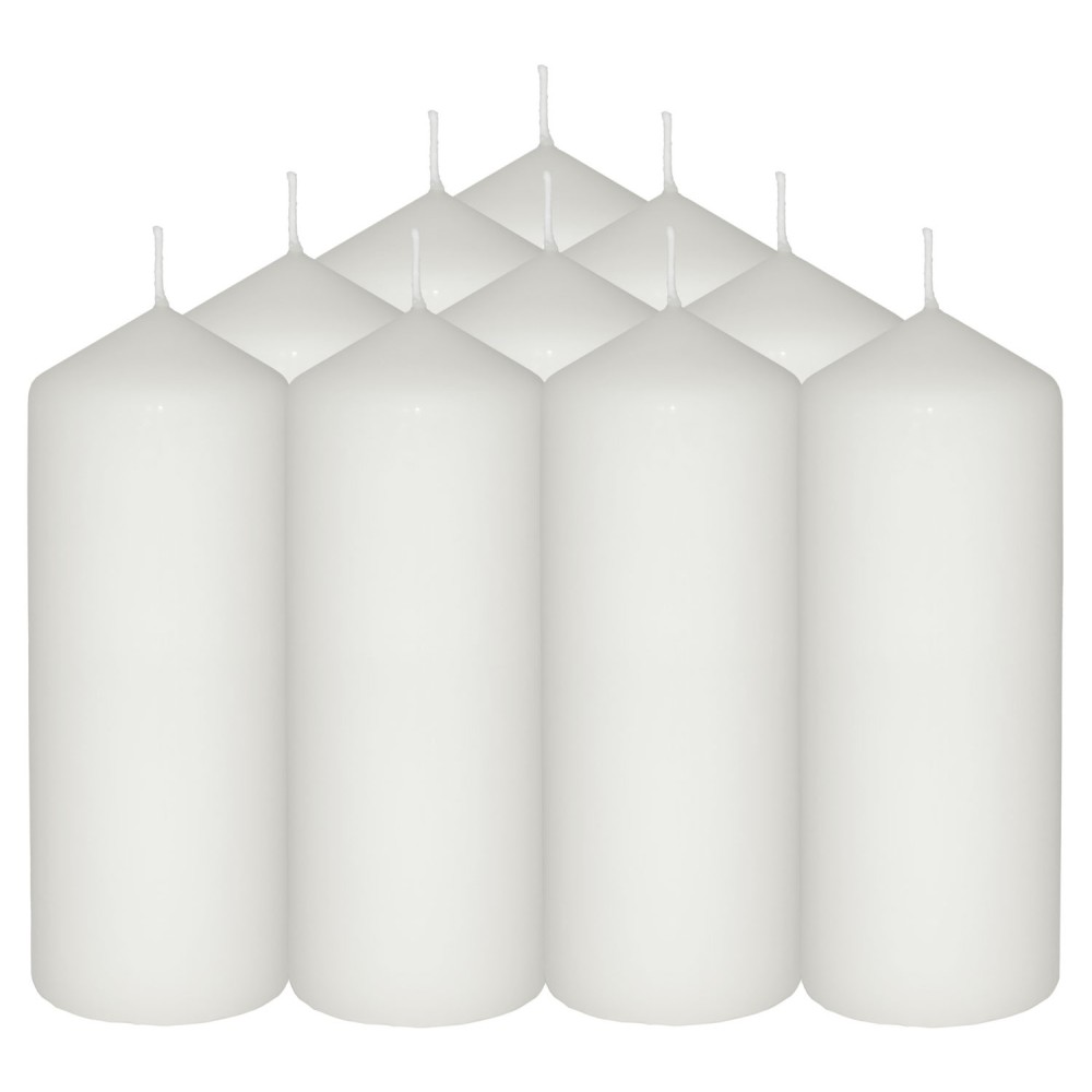 HotStar Pillar Wax Cylindrical Candles Duration 54 Hours d60 h165 mm White Color Set of 10 Pieces
