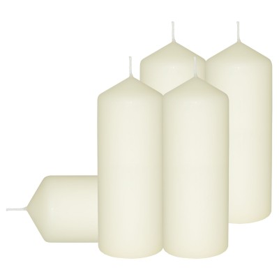 HotStar Pillar Wax Cylindrical Candles Duration 54 Hours d60 h165 mm Ivory Color Set of 5 Pieces
