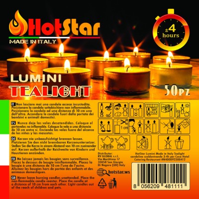 HotStar Lumini Tealight Made in Italy Candele Non profumati 4h 50Pz Bianco