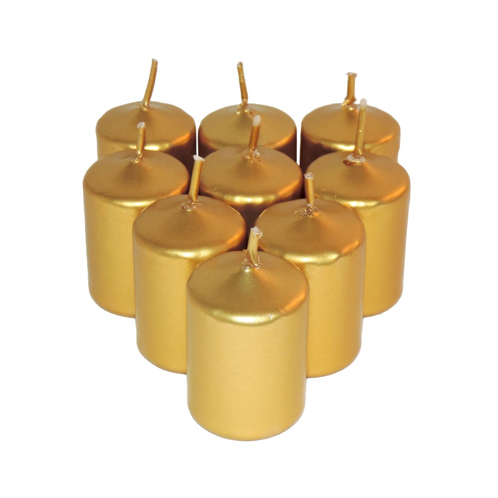 HotStar Unscented Candles Metallic Gold 9Pcs Pillar Duration 6 Hours 35x50 mm