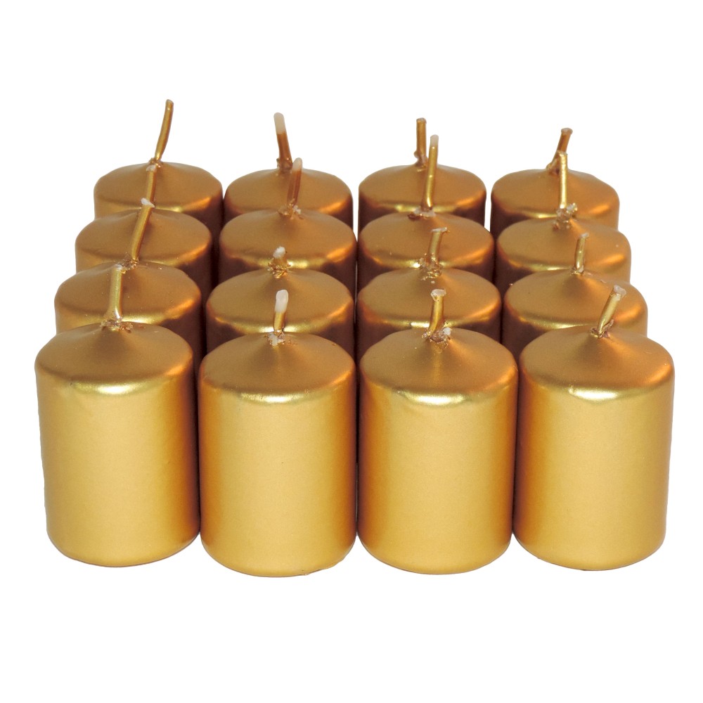 HotStar Unscented Candles Metallic Gold 16 Pcs Pillar Duration 6 Hours 35x50 mm