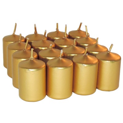 HotStar Unscented Candles Metallic Gold 16 Pcs Pillar Duration 6 Hours 35x50 mm